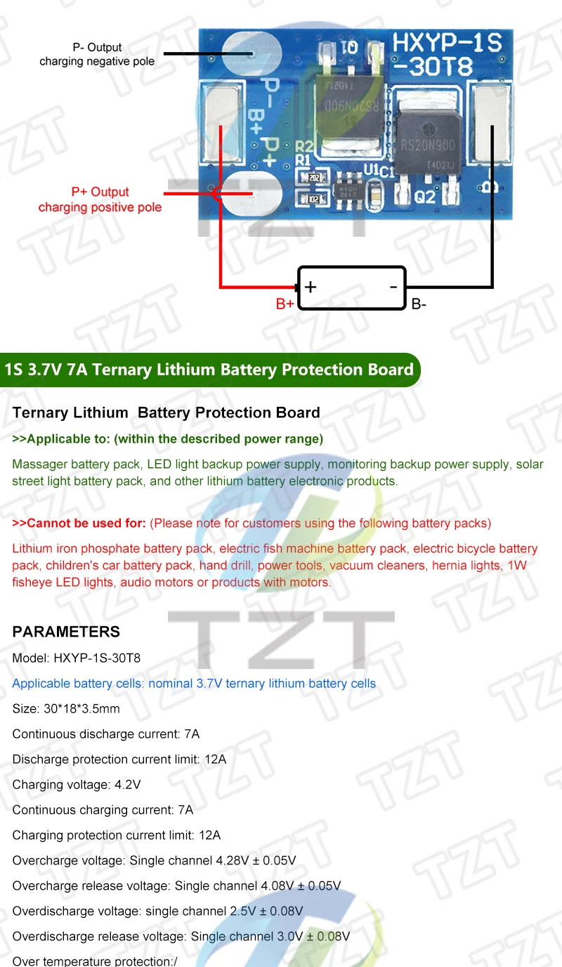DIYTZT Lifepo4 Batterie BMS 1S 3,2V 7A Ladeplatine mit Kurzschluss-Schutz PCM Selbstwiederherstellung mit Temperaturschutz – Detail 2