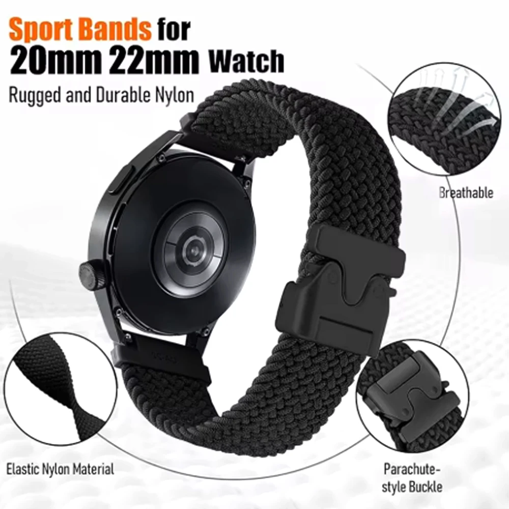 Nylon Braided Smartwatch Bracelet – 20mm/22mm Sports Strap