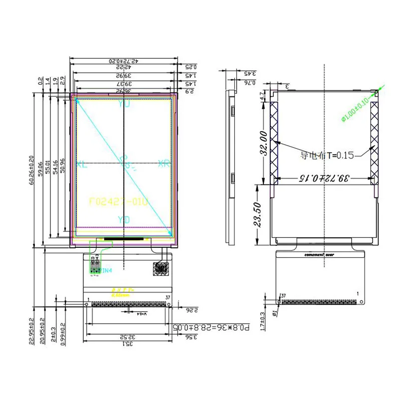 2.4 Inch TFT LCD Screen 240*RGB*320 ST7789V Chip 8-bit Parallel 37PIN Pitch 0.8mm Solderable Non-Touch Wide View Screen