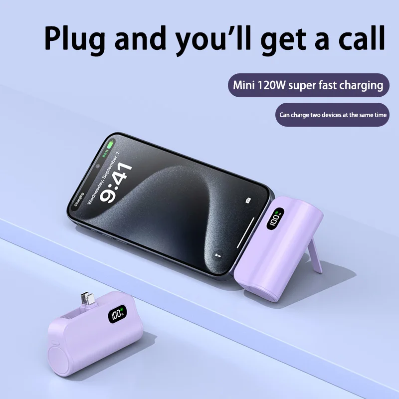 50000mah Capsule Power Bank 120w Hidden Dual Interface Compact Portable Mobile Power Bank Mini Fast Charging For Iphone Samsung 4