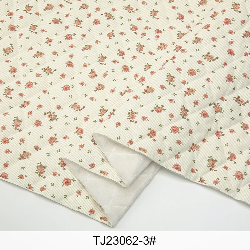 Quilted Corduroy Cotton Fabric with Floral Print for Winter Clothing and DIY Sewing