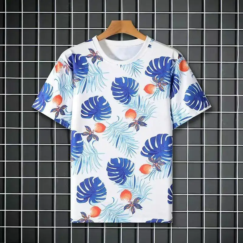 Men Casual Hawaiian Flower Print Short Sleeve T Shirt