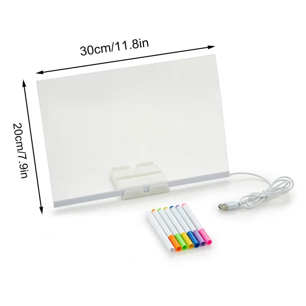 LED Note Board with Colors Light Up Acrylic Message Board Transparent Faux Crystal Clear Writing Surface Adjustable Stand
