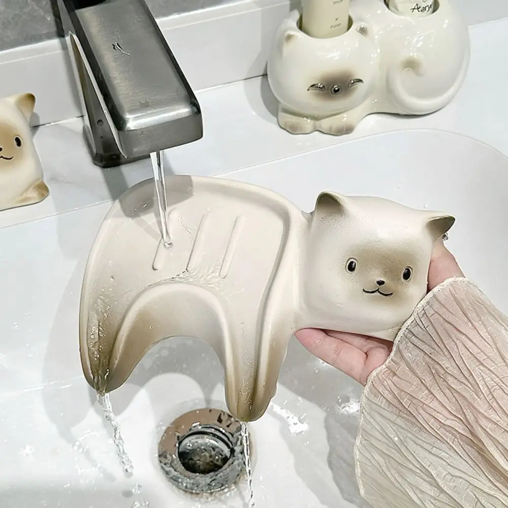 Desktop Ornament Cat Shape Soap Box Ceramic Creative Storage Rack Exquisite Multi-purpose Soap Holder Kitchen