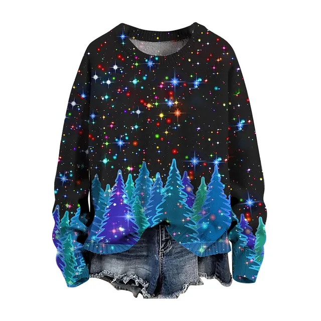Women 3D Christmas Tree Print Round Neck Knit Pullover Long Sleeve Knitted Sweater Streetwear Sweaters Autumn Winter Casual Top 3
