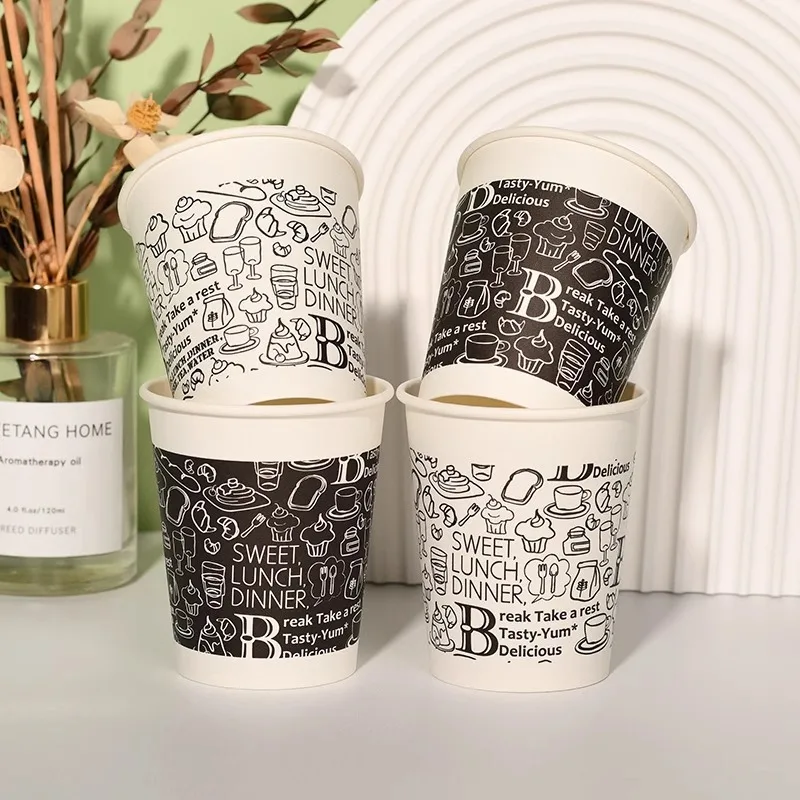 50PCS250ml disposable coffee cups for takeout, thickened paper cups for milk tea, drinking cups, disposable paper with lids