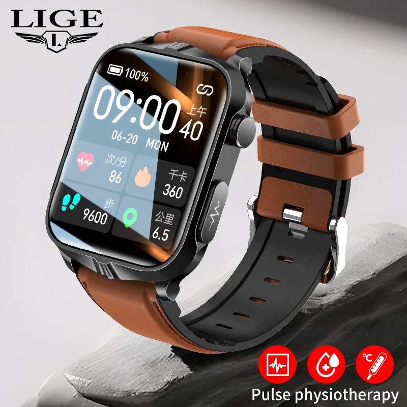 

LIGE ECG Smart Watch Electrotherapy Pulse Heart Rate Blood Sugar Tracker Bluetooth Waterproof Bracelet Men Sports NFC Smartwatch