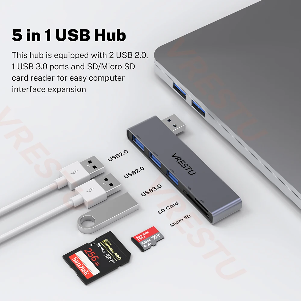 5 in 1 USB HUB High Speed USB 3.0 OTG Splitter Card Reader Multiport with SD TF Ports Computer Accessories USB Micro SD Adapter 2