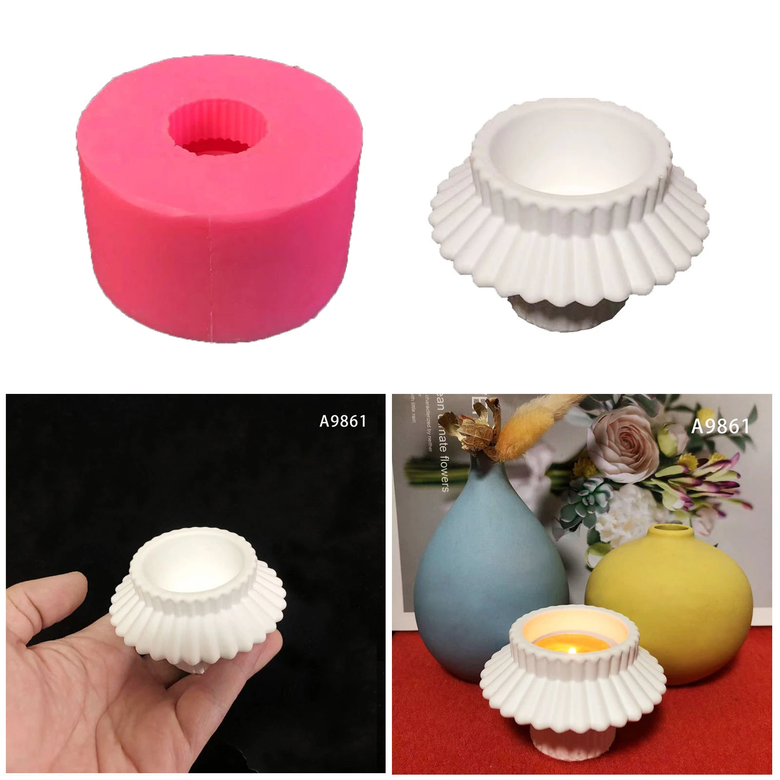 

Three-dimensional Geometric Ripple Candlestick Silicone Mold Candle Aromatherapy Ornament Mold Plaster Candle Candlestick Molds