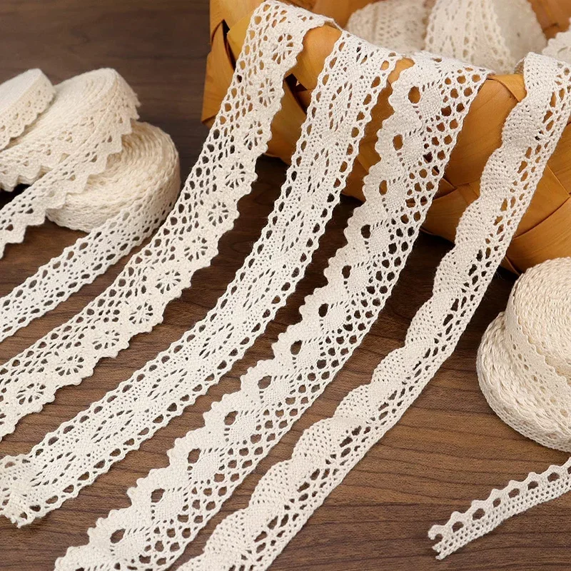 2M Ribbon Lace Ribbon Cotton Lace Trim Vintage White Beige Crochet
