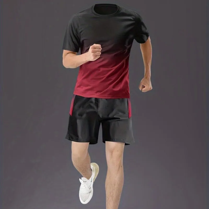 2024 Men's Summer New Pullover O-Neck Patchwork Fashion Contrast Color Slim Fit All Match Elasticized Pocket Casual Sports Suit