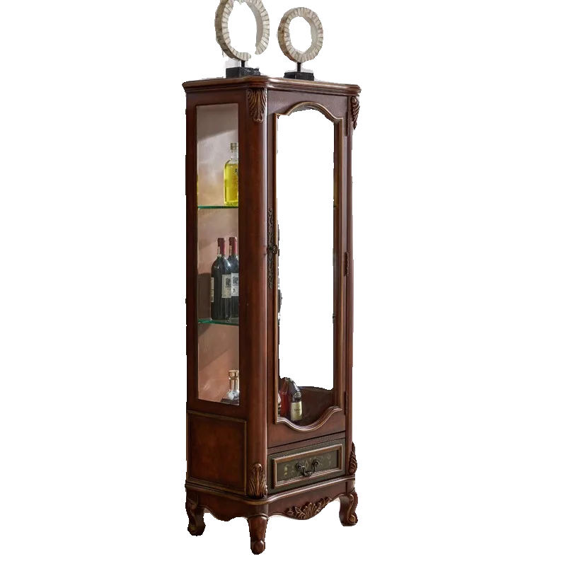 

American Retro Solid Wood Wine Cabinet Living Room Wall Home Locker Modern Minimalist Glass Storage Cabinet
