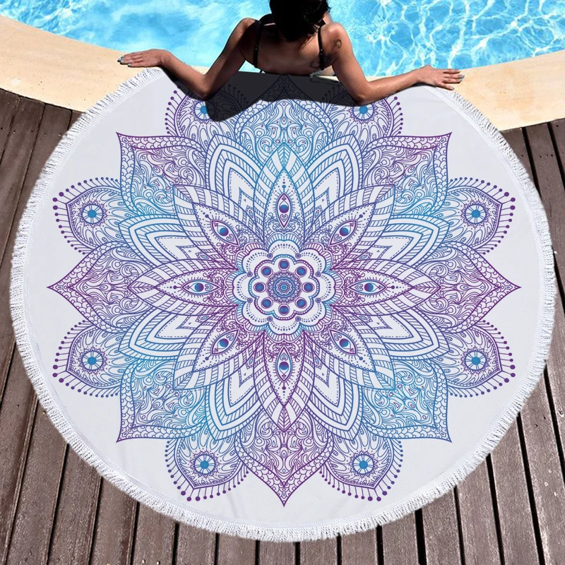 Beach Leisure Resort Creative  Towel Microfiber Round Swimming  Mandala Yoga Mat Adult Large  Bath  4