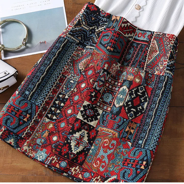 Early Spring Womens Boho Skirt Embroidery A-Line Mini Skirts Chic Geometric Pattern Woolen Vintage Ethnic Style Female Skirts floral skirt