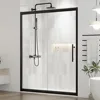 Semi-Frameles Black Shower Door with Clear Tempered Glass and Easy Roller System, Sliding Shower Door with Water Seal Strips 1