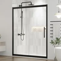 Semi-Frameles Black Shower Door with Clear Tempered Glass and Easy Roller System, Sliding Shower Door with Water Seal Strips 1