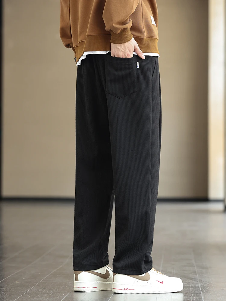 Autumn Men Sweatpants Drawstring Banding Waist Wide Leg Straight Casual Pants Plus Size 8XL Loose Trousers