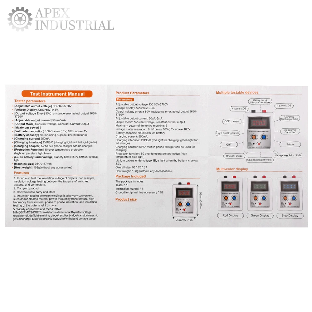 IGBT Voltage Capability Transistor Tester Diode MOS Triode LED Voltage Capability MOV Withstand Voltage Tester 0V-3500V
