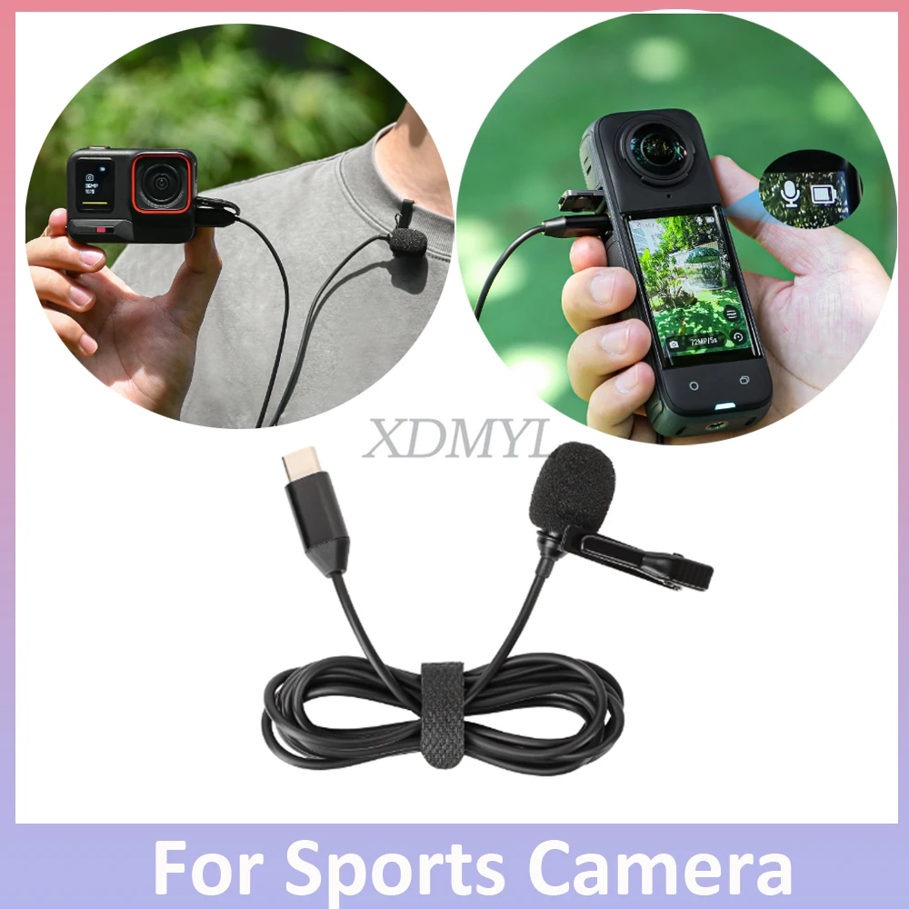Sunnylife 1.5M Lavalier Microphone for Insta360 X4/Ace Pro Panoramic Camera Recording Microphone Type-C for DJI Action 5 Pro/X4 action camera accessory