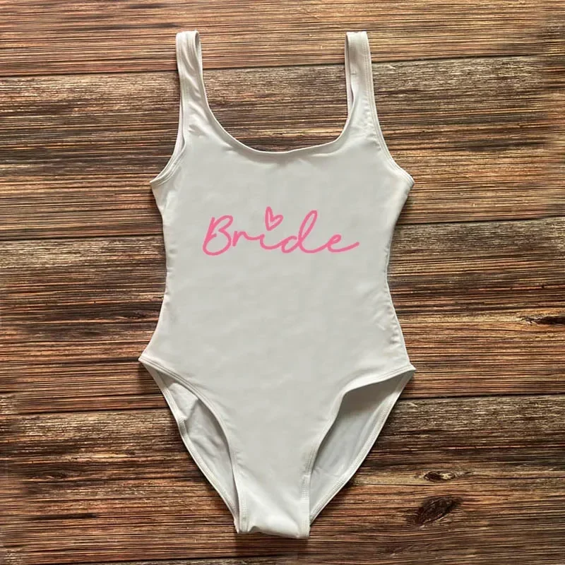 S-3XL Team Bride One-Piece Swimsuit Swimwear Women Bachelor Party Bathing Suit High Cut Beachwear Low Back Swimming Suit 2025