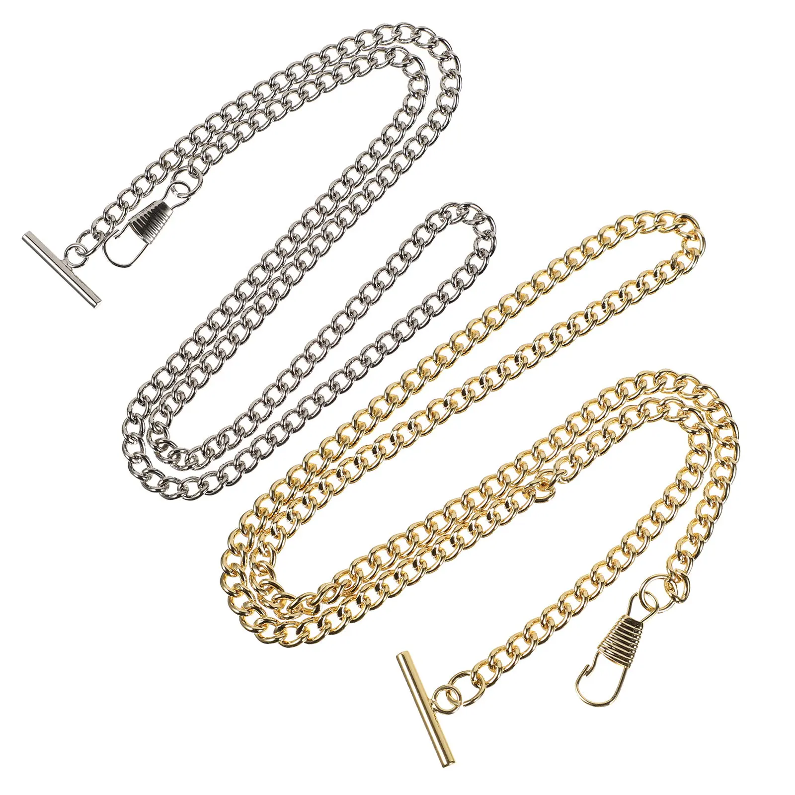 2Pcs T-바 포켓 시계 체인 솔리드 금속 구조 견고한 양복 조끼 체인 남성 여성용 청바지 키체인 장