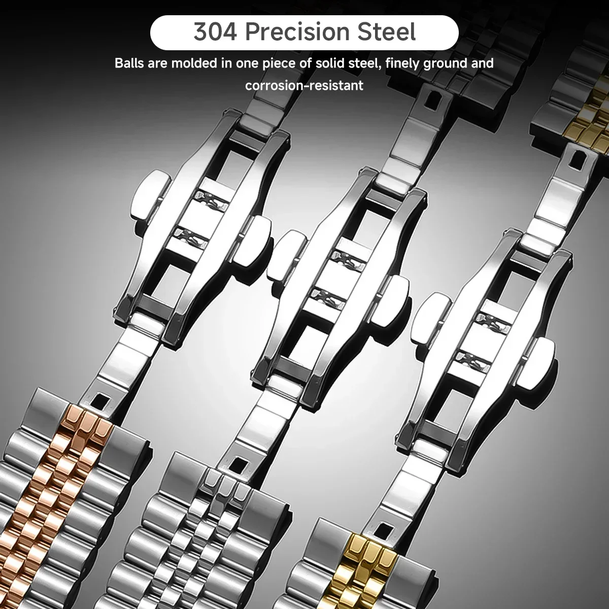 Sleek 22mm Stainless Steel Metal Wristband - Replaceable Strap