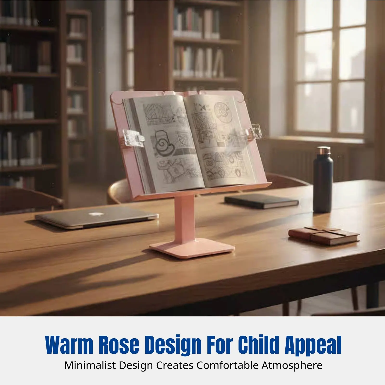 어린이용 조절식 책꽂이, 다기능 데스크탑 홀더, 학생용 태블릿 지지대, 플로럴 코랄, 학교 도서관