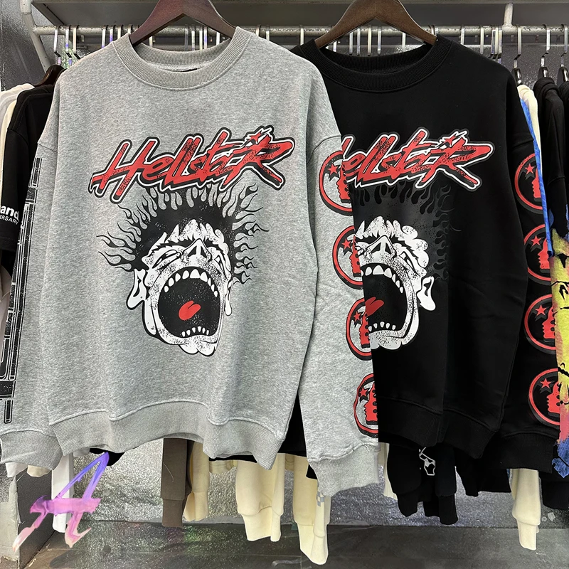 

Gray Hellstar Pullover Vintage Do Old Industrial Style Cotton Classic Amrican Streetwear Men Women Camping Sweatshirts