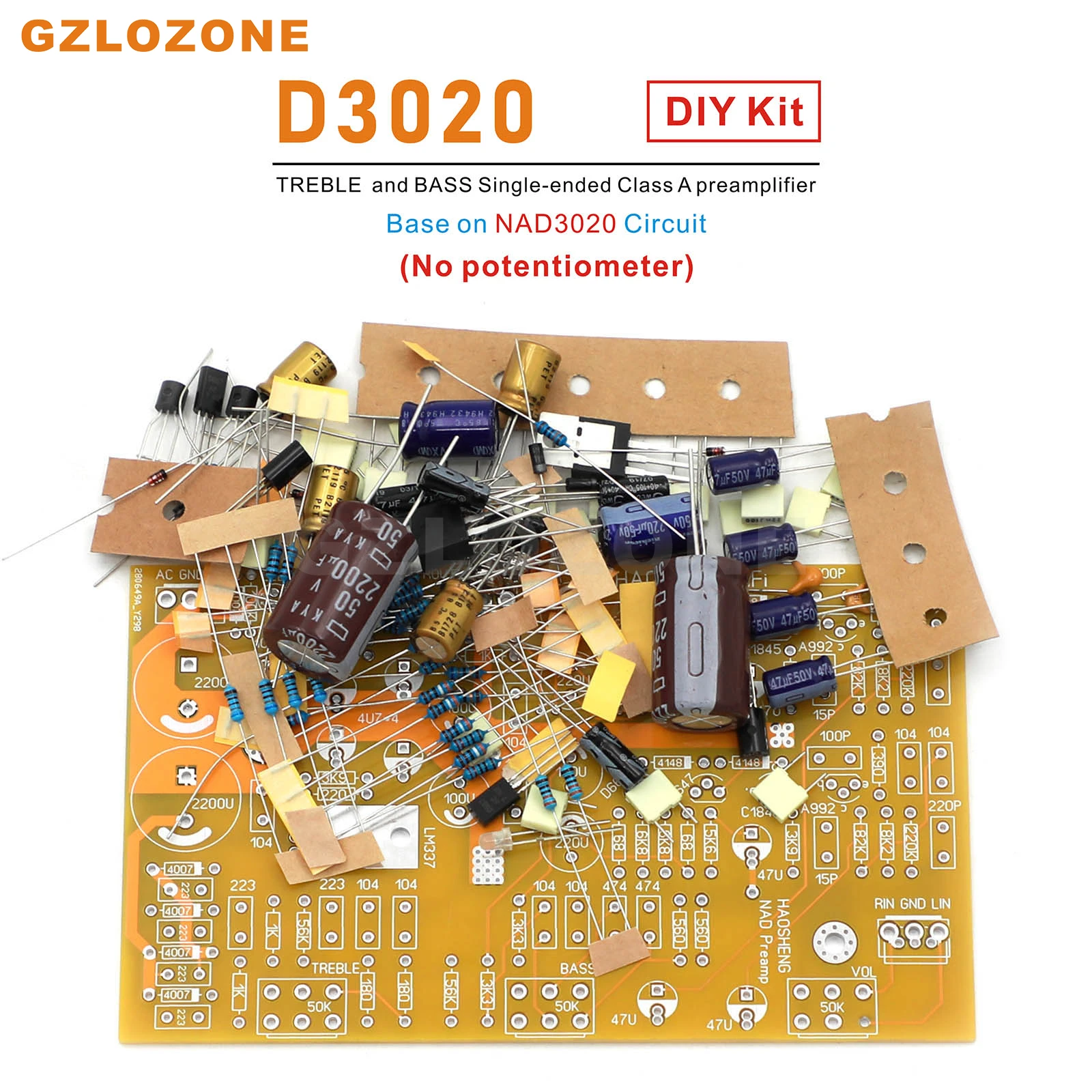 D3020 TREBLE and BASS Single-ended Class A preamplifier Base on NAD3020 circuit DIY Kit/Finished board