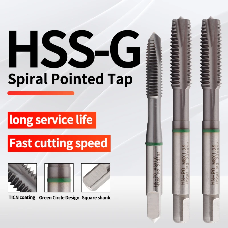 GULING 1개 HSS-G JIS 표준 그린 링 스파이럴 포인트 탭 M3 M4 M5 M6 M8 M10 M12 기계 나사산 탭 (강철용)