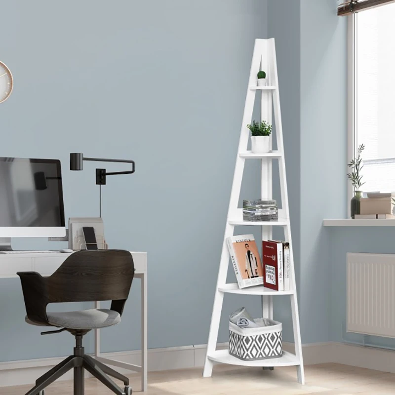 

5-Tier Modern Corner Bookcase Shelf with Strong Wooden Frame Living Room Display Stands Storage Decorative Rack Bookshelf