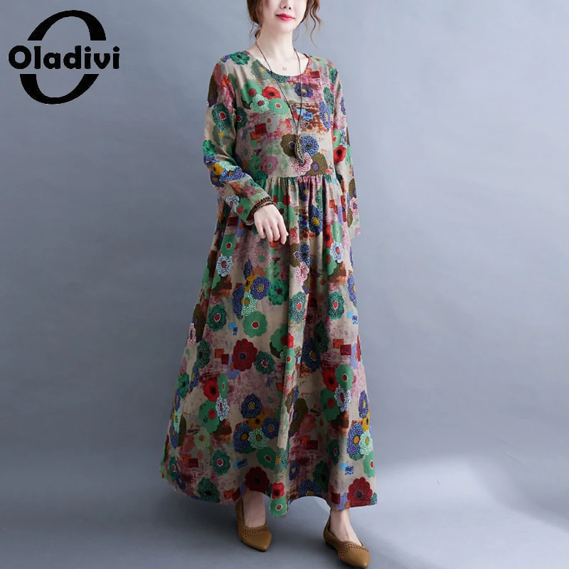 

Oladivi Autumn 2022 Long Sleeve Dress Women Oversized Clothing Fashion Print Casual Loose Maxi Long Dresses Robe Vestidios 9020