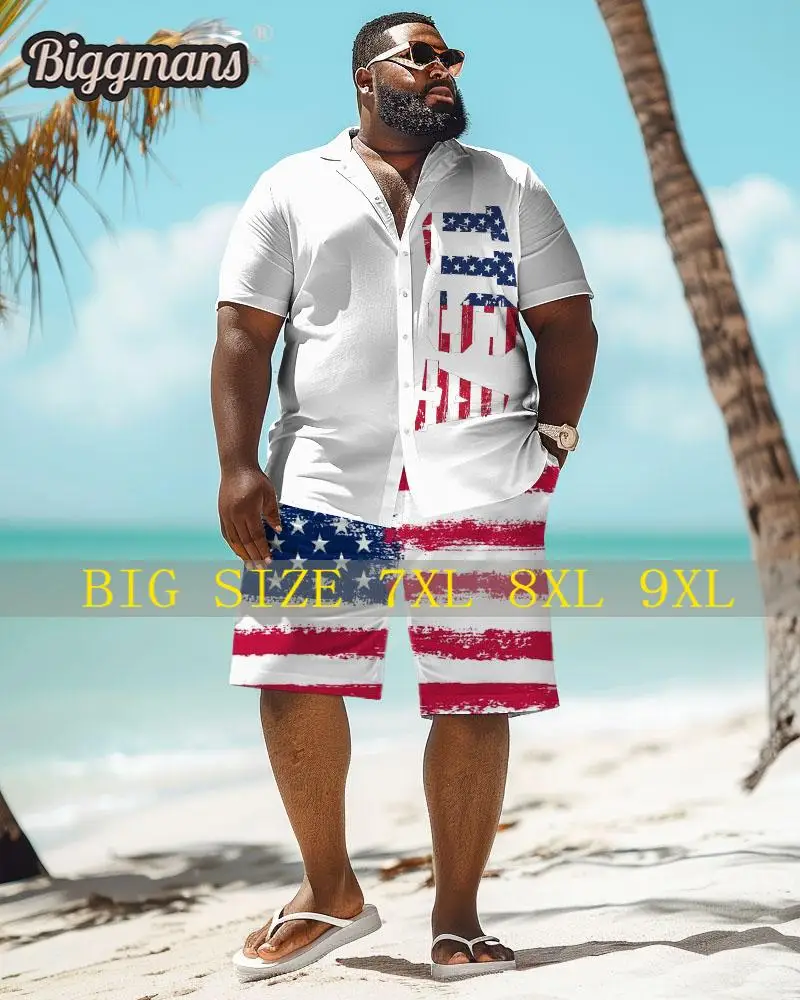 Biggmans Plus Size （L-9Xl） for Summer Men's Hawaii Set Oversize Hip Hop Style Printed Short Sleeve Shirt Shorts Suit 7Xl 8Xl 9Xl