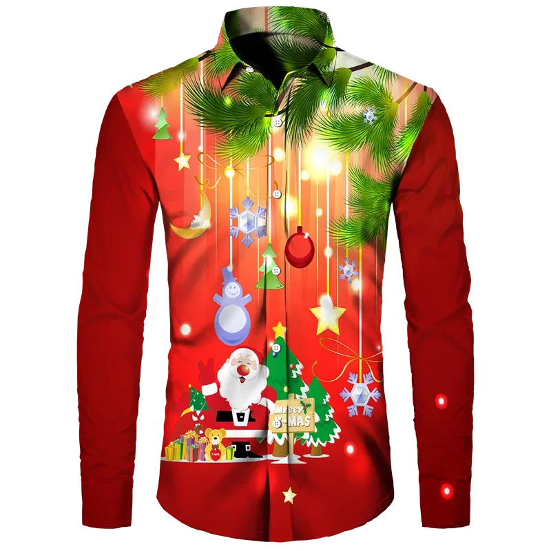 

Hawaiian men's Christmas themed shirt, 3D printed casual long sleeved shirt, Christmas tree, Y2K