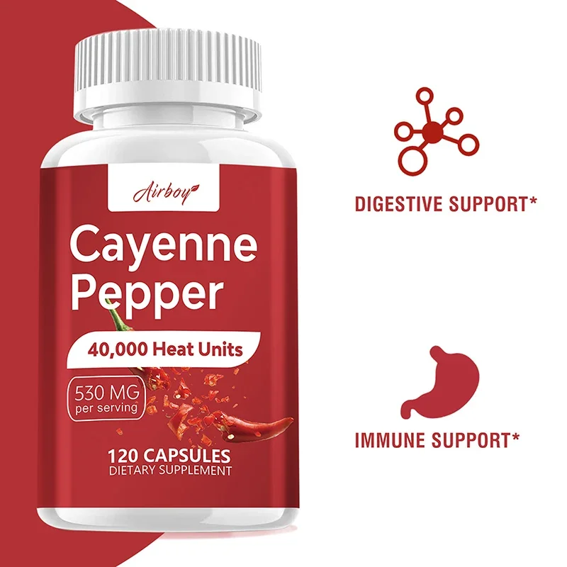 Cayenne pepper capsules aids digestion and promotes circulation supporting cardiovascular health