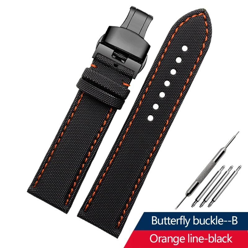 thumbnail image 1 of Correa de reloj de lona de nailon de 20 mm, 21 mm y 22 mm con base de cuero para Seiko No. 5 Water Ghost Citizen BM8475 Tudor Black Shield Bracelet, 1 of 5