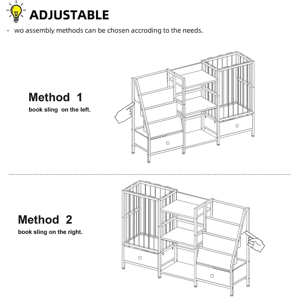 Montessori Kids Bookshelf Toy Storage with Drawers, 3-Tier Sling Shelf for Nursery Playroom