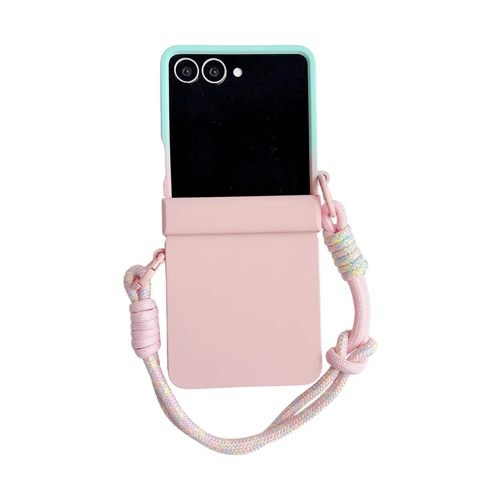 Gradient Candy Color Phone Case with Wrist Strap and Hinge Protection