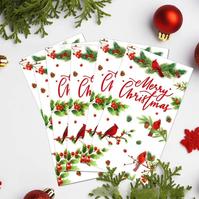 20 Stück 33 x 40 cm 2-lagige weihnachtliche lange bunte bedruckte Servietten Weihnachts-Vogel- und Tannenzapfen-bedruckte Party-Dekorationspapier-Tischsets – Detail 4