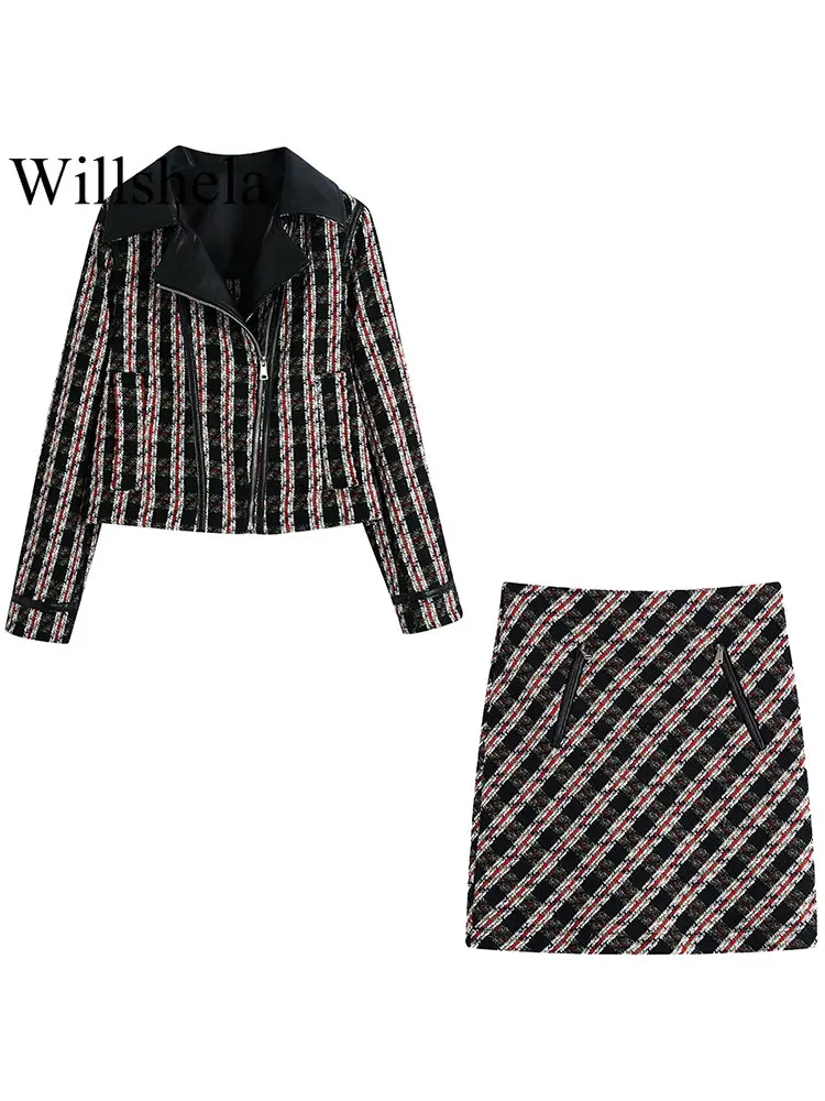 Willshela Women Fashion 2 Piece Set Striped Front Zipper Blazer