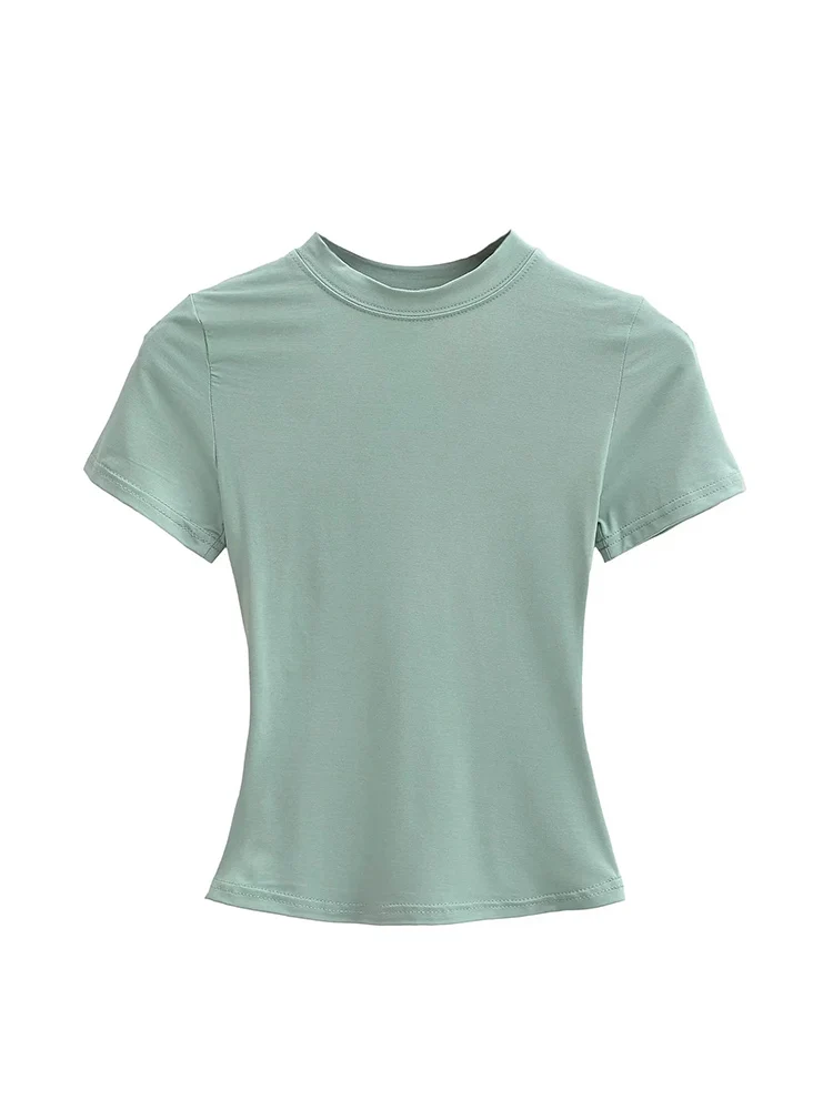 2025 New High Quality Casual T shirt Sexy Slim Short Sleeves Fashion Trend Solid Women Clothing y2k Tops 1