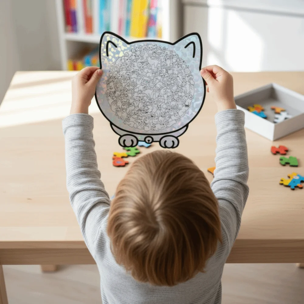 Brain Burning Cat Puzzle Irregular Puzzle Cute Kitten Animal Puzzle Cat Shaped Wooden Puzzle DIY Assembly Colored