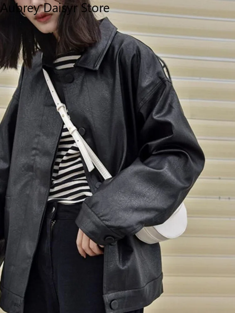 Winter Black Leather Jacket Women Korean Loose Warm Moto Jacket Female Autumn Streetwear Fashion Lady Outerwear Biker Coats 2022