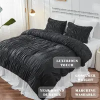 Ruched Black Duvet Cover Soft and Luxury Twin Queen King Comforter Cover Boho Shabby Chic Bedding Set - Fluffy 2/3 Piece Set 4