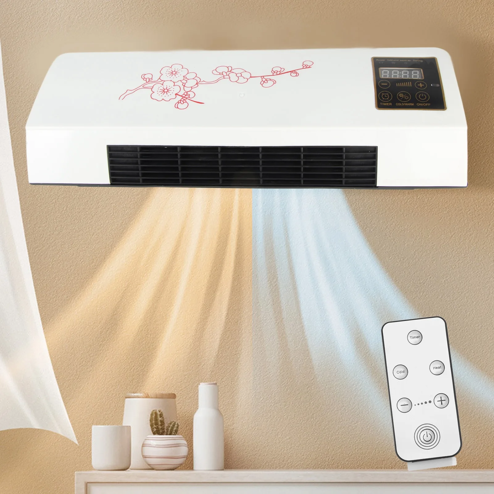 Electric Fan Wall Mount Easy Operation Temperature Protection Timer Heating Fan 6