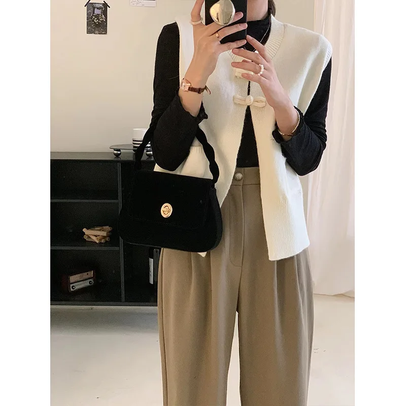 

Chinese Style Plate Button Knitted Sweater Cardigan Vest with Vest for Women's Autumn Design Feeling Niche Loose Coat Top