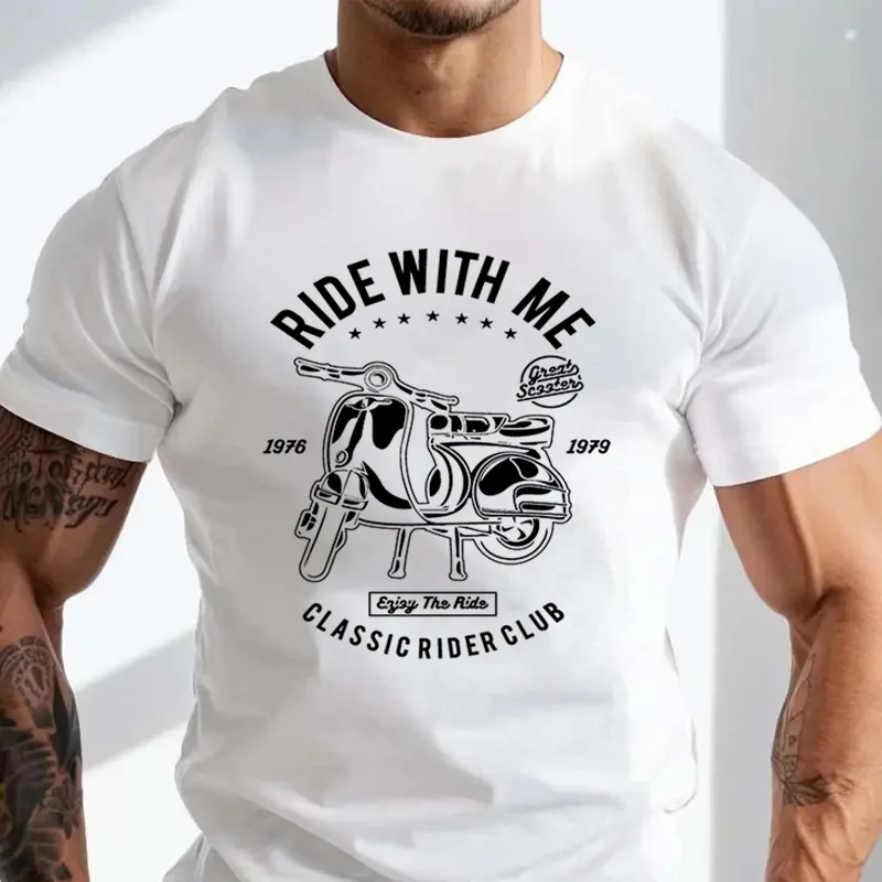 Scooter Ride With Me Motorcycle MOD 남성 티셔츠 100% 코튼 오넥 반팔 캐주얼 티셔츠