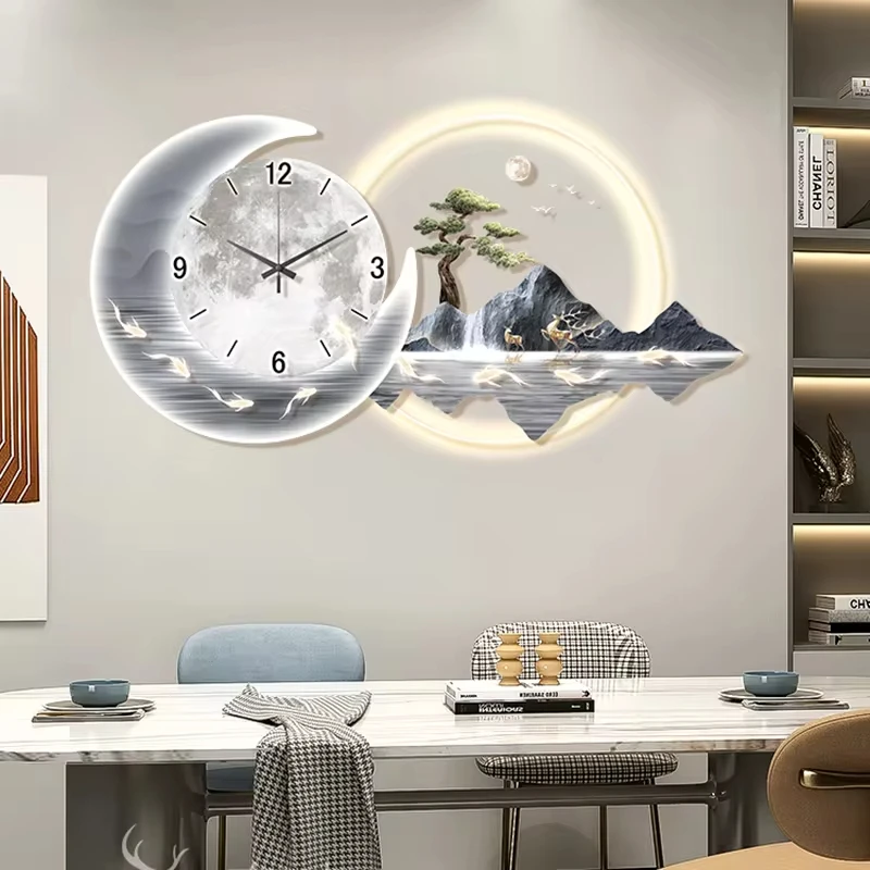 Horloge Murale En Verre ARTTOR 30x30cm – Paysage Chinois Aquarelle, Silencieuse