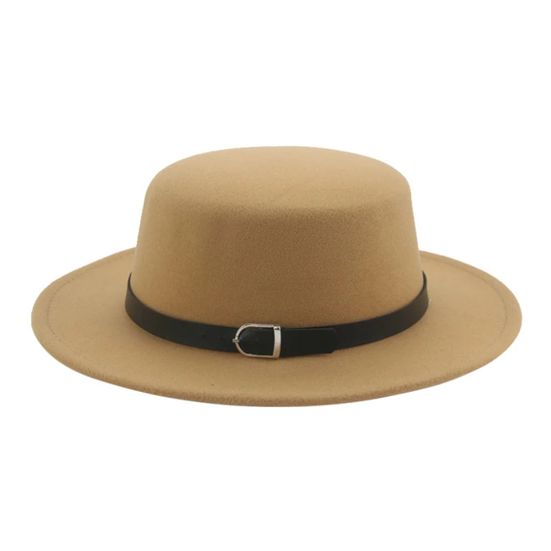 mens summer fedora hats Fedoras Women Men Hats Felted Cap Solid Flat Top Camel Khaki Belt Formal Wedding Hats for Women шляпа женская Sombreros De Mujer wide brim fedora hat