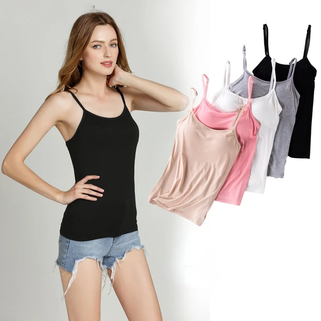 Women Padded Soft Casual Bra Tank Top Women Spaghetti Cami Top Vest Female  Camisole With Built In Bra